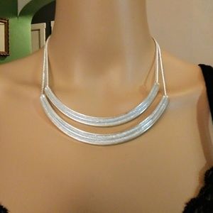 Silver tone double half circle Crescent necklace